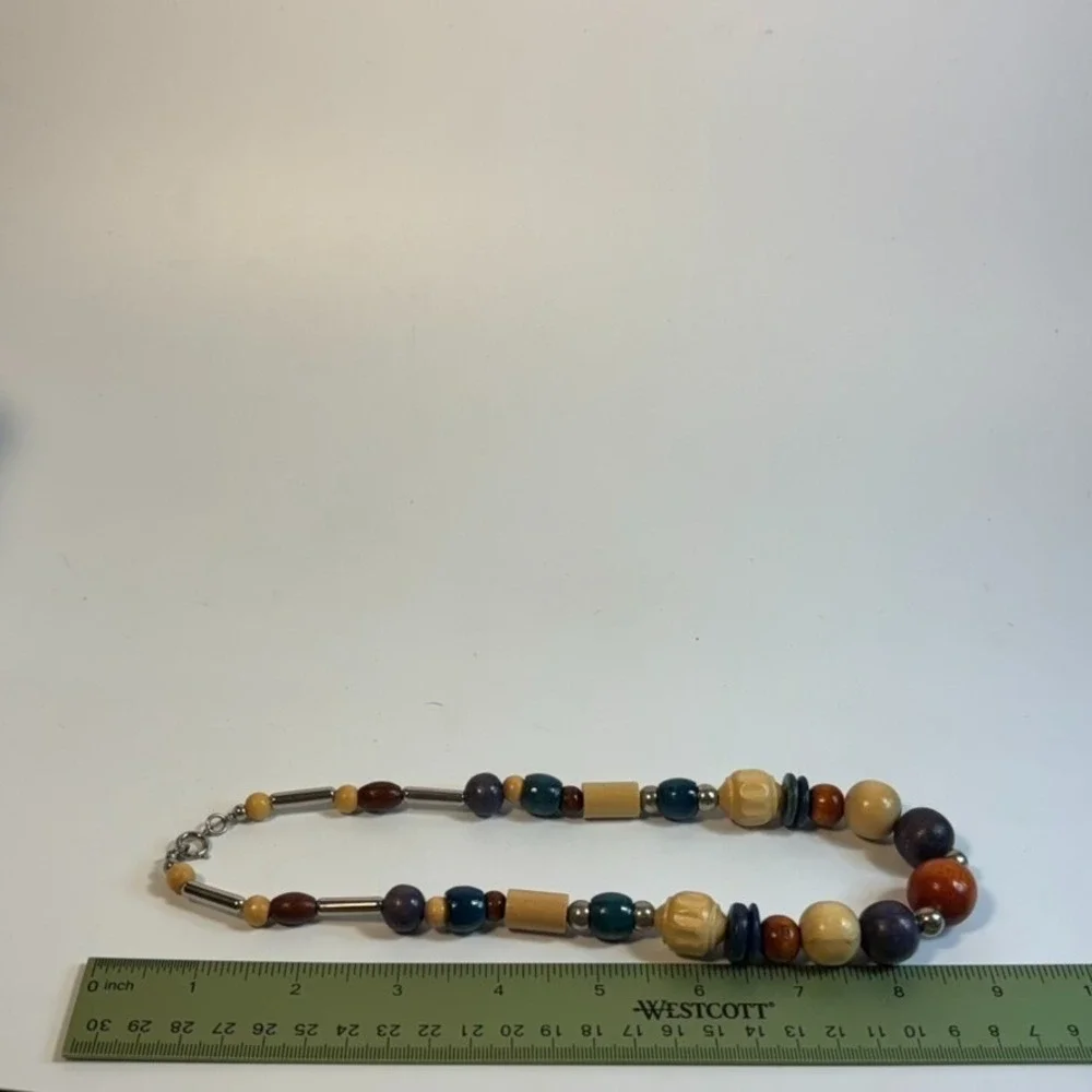 Chunky Vintage Necklace Wood Beads Boho Colorful Eye Catching‎